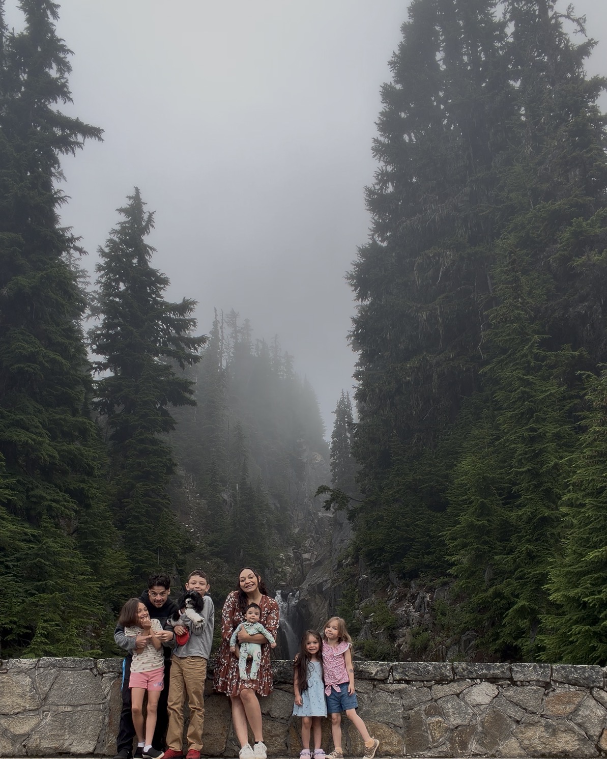 Alexis with her husband and five children at Mount Rainier